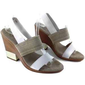 Gold Detail Stretchy Fabric Dress Sandals Size 8